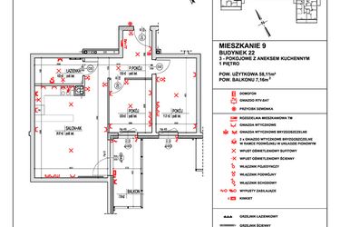 Rzut - Mieszkanie na sprzedaż 3 pokoje o powierzchni 58,11 m² - numer 9 w Osiedle 4 Pory Roku - Etap VIII