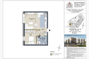 Rzut - Mieszkanie na sprzedaż 2 pokoje o powierzchni 45,64 m² - numer 49 w Perła Śródmieścia