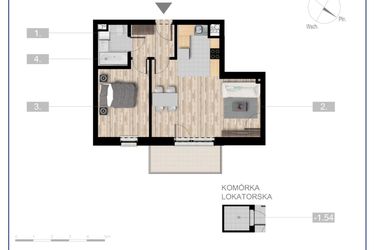 Rzut - Mieszkanie na sprzedaż 2 pokoje o powierzchni 48,32 m² - numer 16 w Szczytno Dąbrowskiego - etap 3