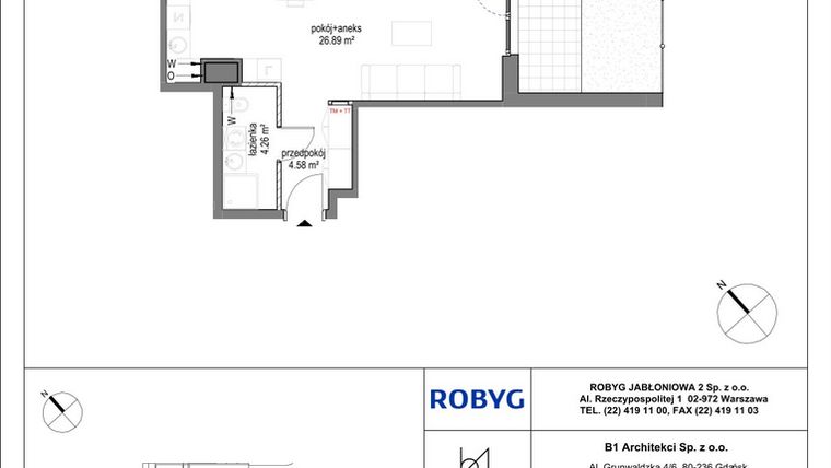 Rzut - Mieszkanie na sprzedaż 1 pokój o powierzchni 35,73 m² - numer A.0M04 w Kobieli 4