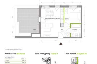 Rzut - Mieszkanie na sprzedaż 2 pokoje o powierzchni 38,43 m² - numer A1.3B63 w Bemowo Vita