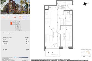 Rzut - Mieszkanie na sprzedaż 2 pokoje o powierzchni 45,42 m² - numer I-B19 w Industria etap I-B
