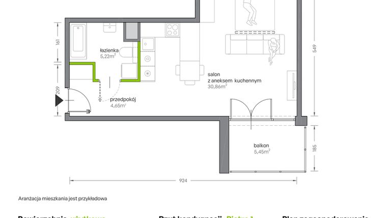 Rzut - Mieszkanie na sprzedaż 1 pokój o powierzchni 40,73 m² - numer A.065 w Żabiniec Vita