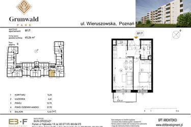 Rzut - Mieszkanie na sprzedaż 2 pokoje o powierzchni 45,26 m² - numer 8 F/7 w Grunwald Park