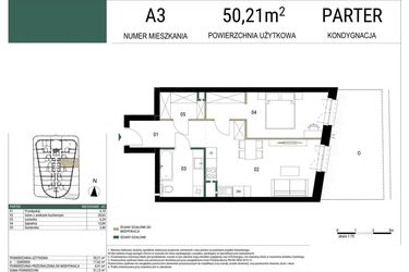 Rzut - Mieszkanie na sprzedaż 2 pokoje o powierzchni 50,21 m² - numer A3 w Drago