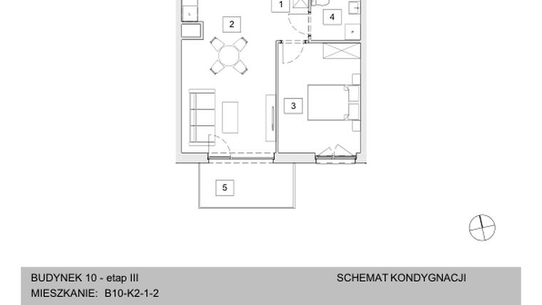 Rzut - Mieszkanie na sprzedaż 2 pokoje o powierzchni 46,12 m² - numer B10-K2-1-2 w Żerniki na Novo III