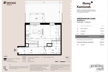 Rzut - Mieszkanie na sprzedaż 1 pokój o powierzchni 44,29 m² - numer C.A003 w Nowy Kamionek