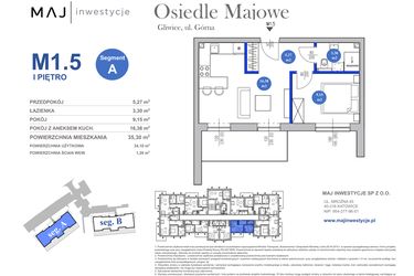 Rzut - Mieszkanie na sprzedaż 2 pokoje o powierzchni 35,3 m² - numer M1.5 w Osiedle Majowe 2.0 etap II