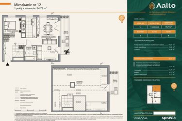 Rzut - Mieszkanie na sprzedaż 2 pokoje o powierzchni 94,71 m² - numer C.12 w Aalto