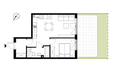 Rzut - Mieszkanie na sprzedaż 2 pokoje o powierzchni 41,78 m² - numer 28.1 w Komfortia IV