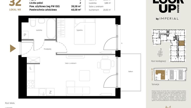 Rzut - Mieszkanie na sprzedaż 2 pokoje o powierzchni 39,58 m² - numer A.32 w Look Up House