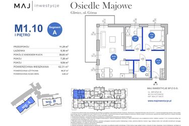 Rzut - Mieszkanie na sprzedaż 3 pokoje o powierzchni 60,27 m² - numer M1.10 w Osiedle Majowe 2.0 etap II