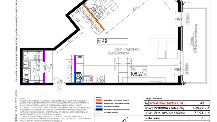 Rzut - Mieszkanie na sprzedaż 1 pokój o powierzchni 109,01 m² - numer 49 w Strumykowa