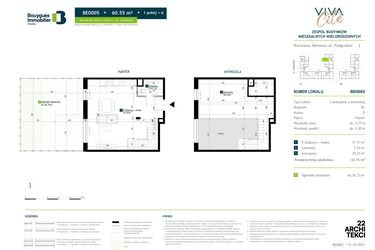 Rzut - Mieszkanie na sprzedaż 1 pokój o powierzchni 60,55 m² - numer BE0005 w Viva Cité