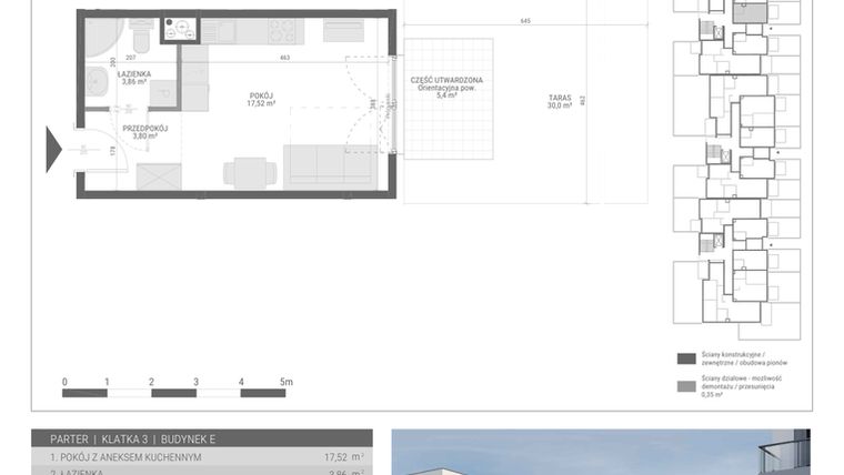 Rzut - Mieszkanie na sprzedaż 1 pokój o powierzchni 25,18 m² - numer 45 w Monsa bud. E