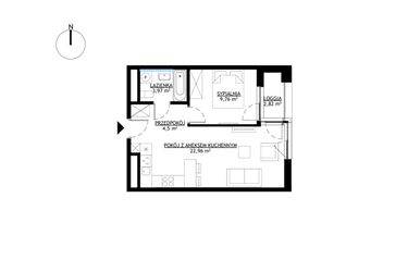 Rzut - Mieszkanie na sprzedaż 2 pokoje o powierzchni 41,19 m² - numer M13 w KrakoVska etap 2