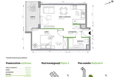 Rzut - Mieszkanie na sprzedaż 2 pokoje o powierzchni 44,52 m² - numer AB0205/4 w M Bemowo