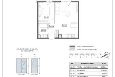 Rzut - Mieszkanie na sprzedaż 2 pokoje o powierzchni 44,9 m² - numer 4.B.03 w Nowe Południe bud. 4