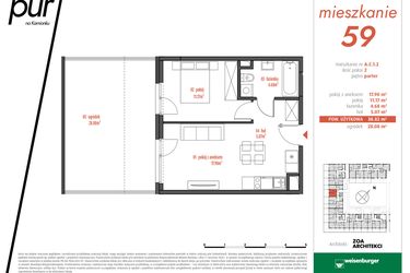 Rzut - Mieszkanie na sprzedaż 2 pokoje o powierzchni 38,8 m² - numer AC1.2 w PUR