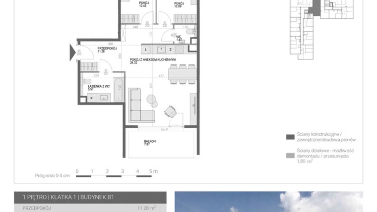 Rzut - Mieszkanie na sprzedaż 3 pokoje o powierzchni 65,32 m² - numer M18 w Modern House II