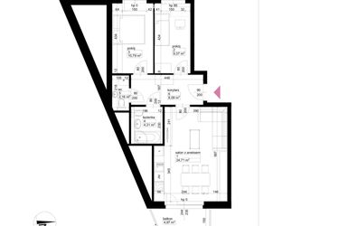 Rzut - Mieszkanie na sprzedaż 3 pokoje o powierzchni 59,43 m² - numer A2/3/2/11 w Malta Wołkowyska etap III