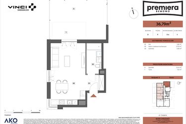 Rzut - Mieszkanie na sprzedaż 1 pokój o powierzchni 36,79 m² - numer D.04 w Premiera Bemowo