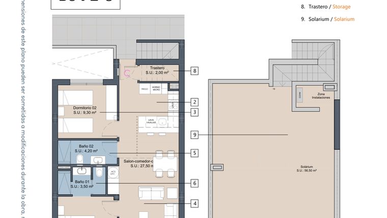 Rzut - Mieszkanie na sprzedaż 2 pokoje o powierzchni 64,6 m² - numer 2-P2-C w Apartamenty w Los Alcázares - 49717964