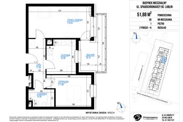 Rzut - Mieszkanie na sprzedaż 2 pokoje o powierzchni 51,88 m² - numer 36 w Vieniava edycja druga