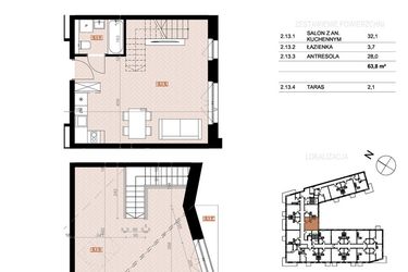 Rzut - Mieszkanie na sprzedaż 2 pokoje o powierzchni 63,8 m² - numer 213 w Szczecińska 20