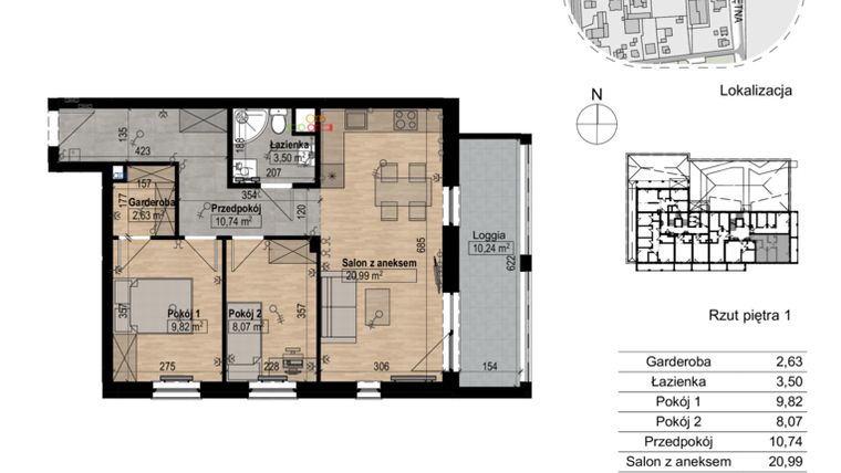 Rzut - Mieszkanie na sprzedaż 3 pokoje o powierzchni 57,21 m² - numer 2 w Iluzjon etap 1