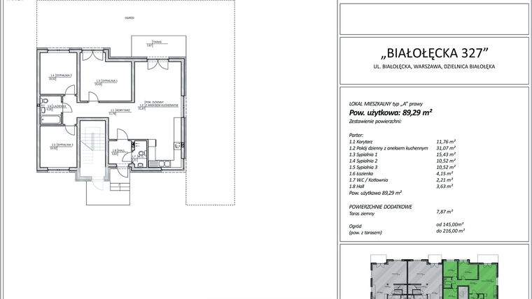 Rzut - Mieszkanie na sprzedaż 4 pokoje o powierzchni 89,29 m² - numer 5A w Białołęcka 327