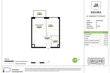 Rzut - Mieszkanie na sprzedaż 2 pokoje o powierzchni 38,73 m² - numer A.5.64 w JA_SIELSKA V