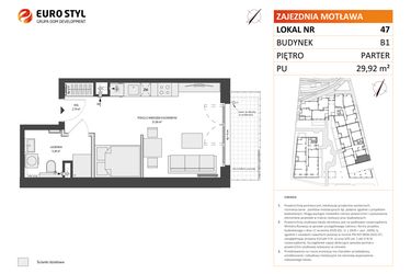 Rzut - Mieszkanie na sprzedaż 1 pokój o powierzchni 29,92 m² - numer B1.47 w Zajezdnia Motława