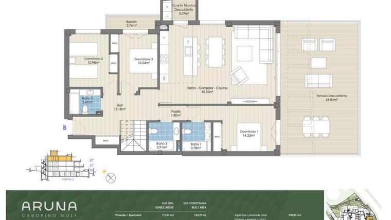 Rzut - Mieszkanie na sprzedaż 4 pokoje o powierzchni 258 m² - numer P2-P2-B w Aruna