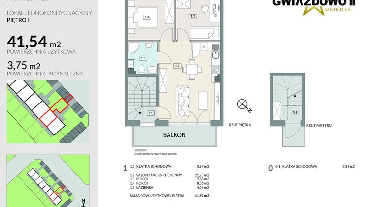 Rzut - Mieszkanie na sprzedaż 3 pokoje o powierzchni 45,29 m² - numer A16.2 w Gwiazdowo II