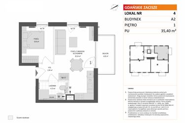Rzut - Mieszkanie na sprzedaż 2 pokoje o powierzchni 35,4 m² - numer A2.4 w Gdańskie Zacisze