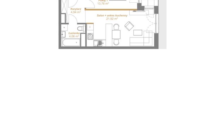 Rzut - Mieszkanie na sprzedaż 2 pokoje o powierzchni 44,68 m² - numer B1.06 w Dobrynów