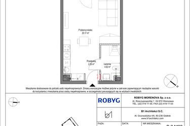 Rzut - Mieszkanie na sprzedaż 1 pokój o powierzchni 32,08 m² - numer B.2M02 w Leszczyńskich 2