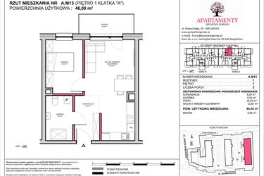 Rzut - Mieszkanie na sprzedaż 2 pokoje o powierzchni 46 m² - numer A.13 w Apartamenty Grójeckie Ogrody