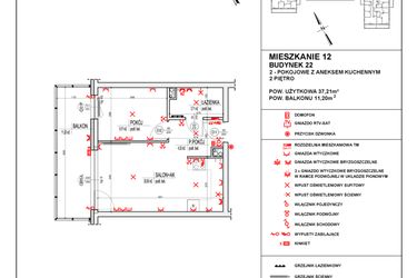 Rzut - Mieszkanie na sprzedaż 2 pokoje o powierzchni 37,21 m² - numer 22_12 w Osiedle 4 Pory Roku - Etap VIII