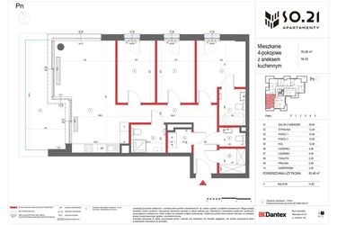 Rzut - Mieszkanie na sprzedaż 4 pokoje o powierzchni 93,46 m² - numer 25 w SO.21