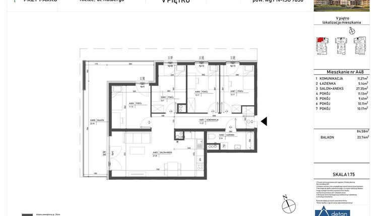 Rzut - Mieszkanie na sprzedaż 5 pokoi o powierzchni 84,58 m² - numer A48 w Osiedle przy Parku