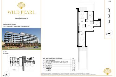Rzut - Mieszkanie na sprzedaż 3 pokoje o powierzchni 64,62 m² - numer 0.6 w Wild Pearl