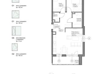 Rzut - Mieszkanie na sprzedaż 3 pokoje o powierzchni 65,17 m² - numer A.2.2.1 w Optima VIII