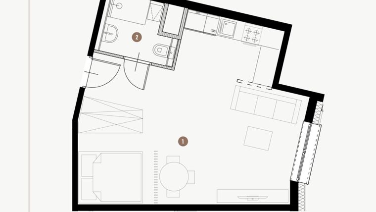 Rzut - Mieszkanie na sprzedaż 1 pokój o powierzchni 37,18 m² - numer II.10.6 w Tuwima Apartments
