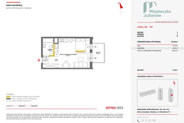 Rzut - Mieszkanie na sprzedaż 1 pokój o powierzchni 34,99 m² - numer 147 w Miasteczko Julianów