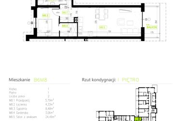 Rzut - Mieszkanie na sprzedaż 2 pokoje o powierzchni 46,15 m² - numer B6M8 w Osiedle Natura Park etap II