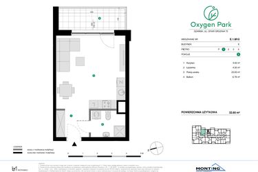 Rzut - Mieszkanie na sprzedaż 1 pokój o powierzchni 32,65 m² - numer E.1.M10 w Oxygen Park etap III
