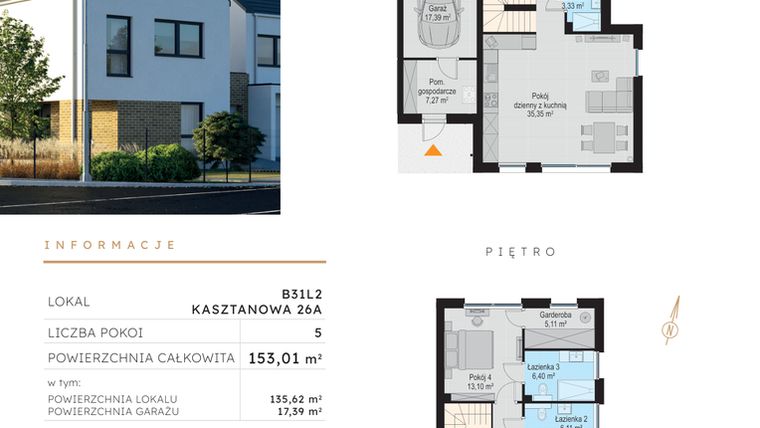 Rzut - Dom na sprzedaż 5 pokoi o powierzchni 153,01 m² - numer B31L2 w Szczodre etap V