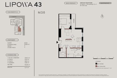Rzut - Mieszkanie na sprzedaż 3 pokoje o powierzchni 55,95 m² - numer M.3.6 w Lipowa 43